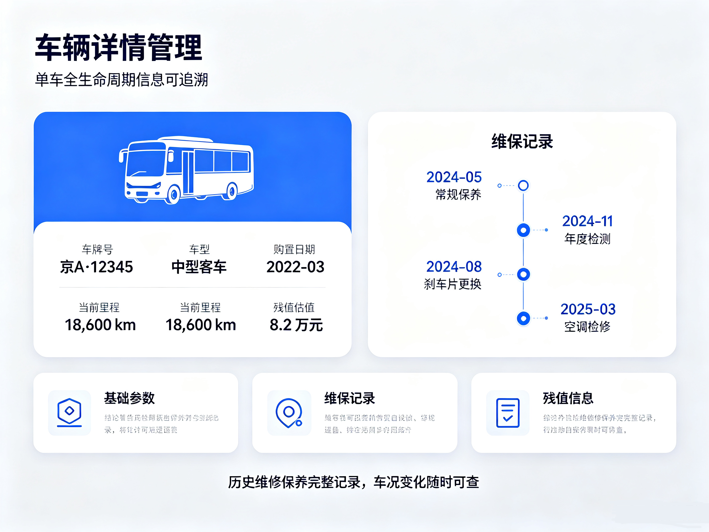 高校车队小程序车辆详情与维保记录管理页面
