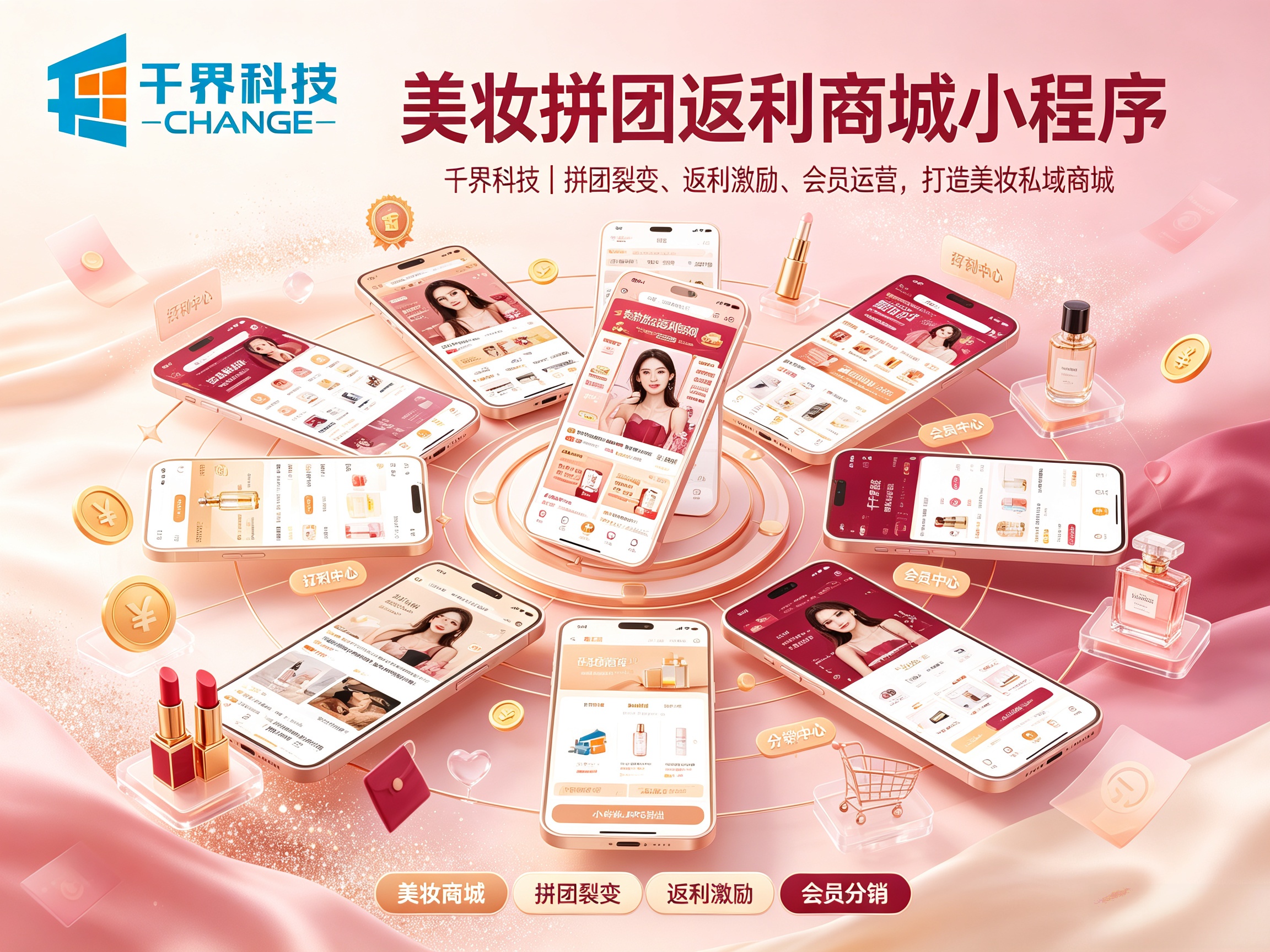 美妆拼团返利商城小程序，私域卖货营销工具
