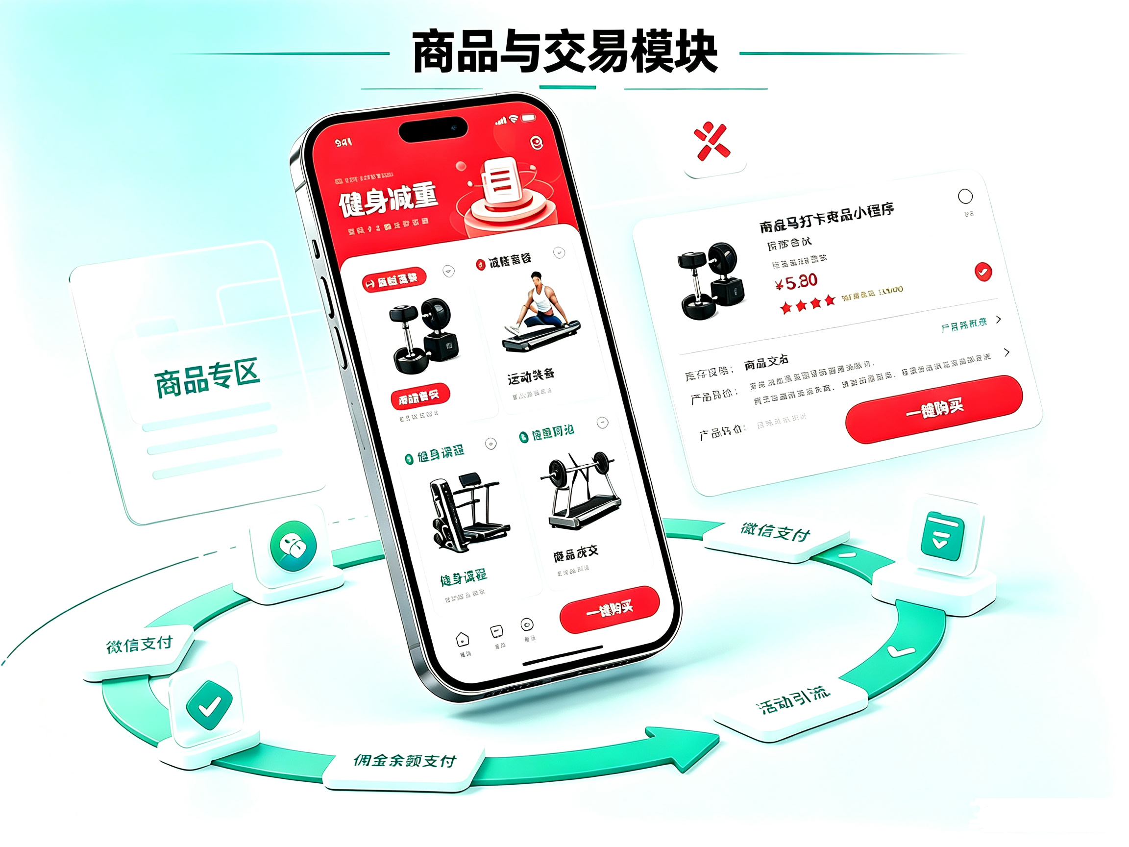 商品与交易模块,减脂商城小程序界面展示,运动减重商品售卖页面