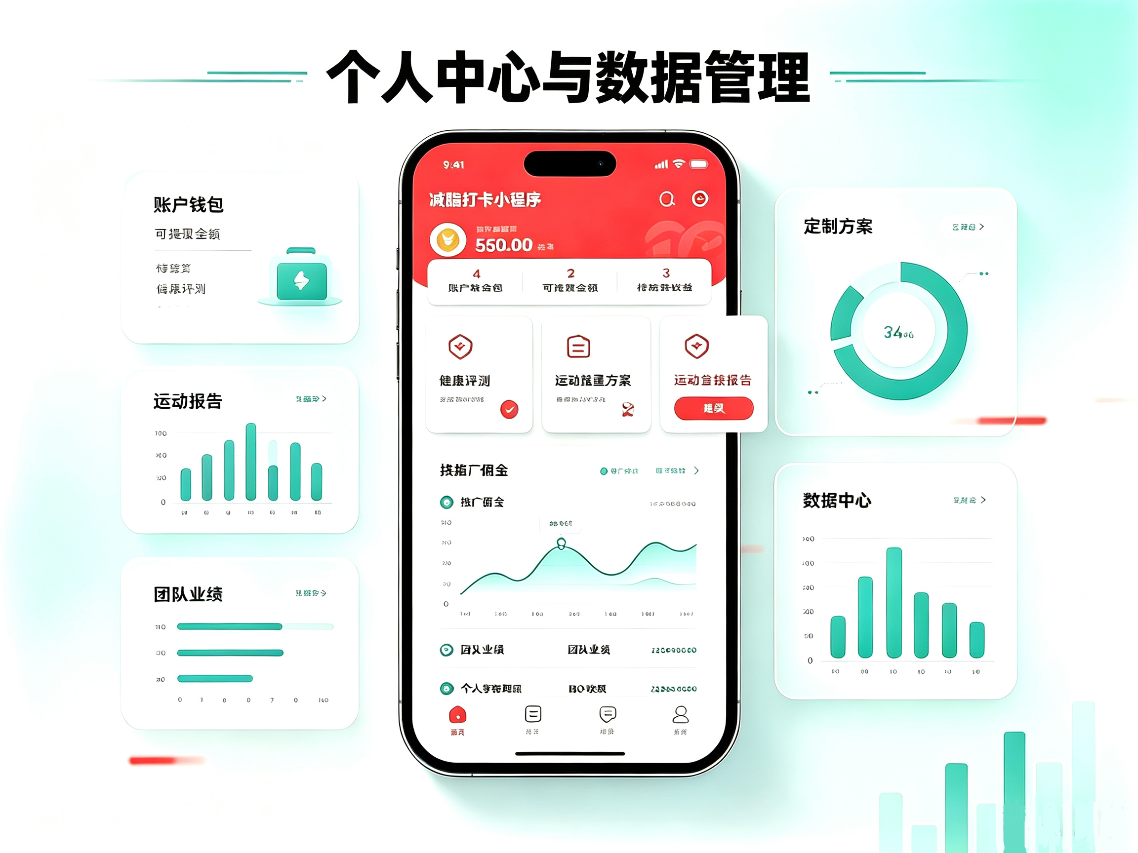 个人中心与数据管理,减脂小程序个人数据资产可视化页面截图